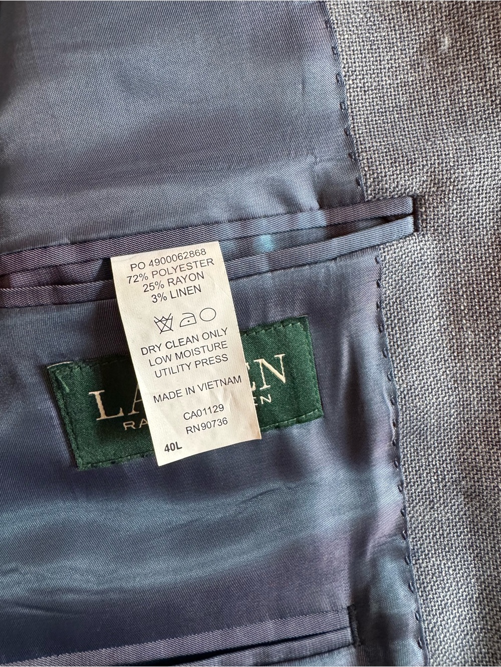 Lauren Ralph Lauren Slate Blue Men's Single-Breasted Blazer - Picture 4 of 4